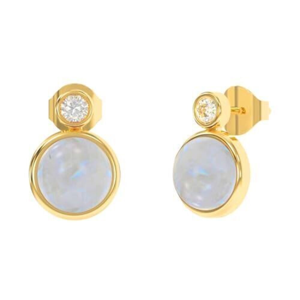 4874 Moonstone Stud Earrings in Round Shape - 18K Gold Plated, Certified